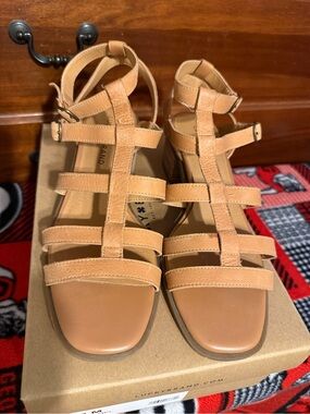 Caramel Tan Strappy Block Heel Sandals